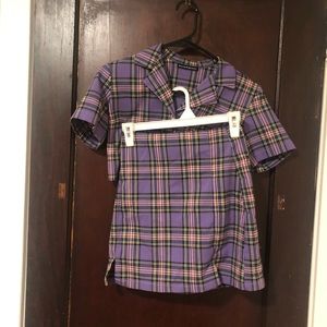 brandy melville purple plaid shirt and skirt set